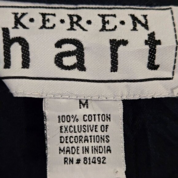 Vintage Keren Hart Patriotic 100% Cotton Woven Stars American V Neck Star Button - Picture 5 of 5